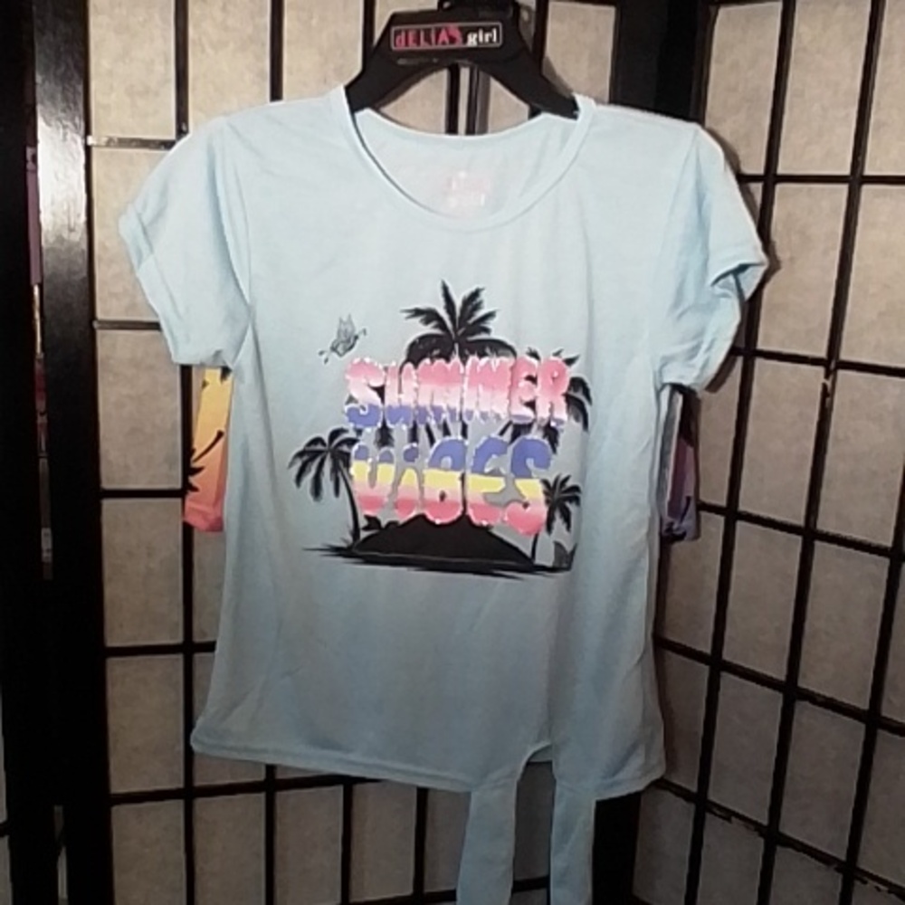 Blue 'Summer Vibes' T-Shirt and Rainbow Palm Shorts Set - Picture 7 of 8